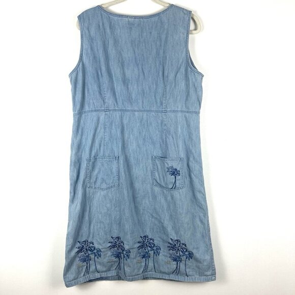 Vintage Liz Claiborne Denim Jumper Dress sz 16 Embroidery Cottage 90s Retro 80s - Picture 2 of 8